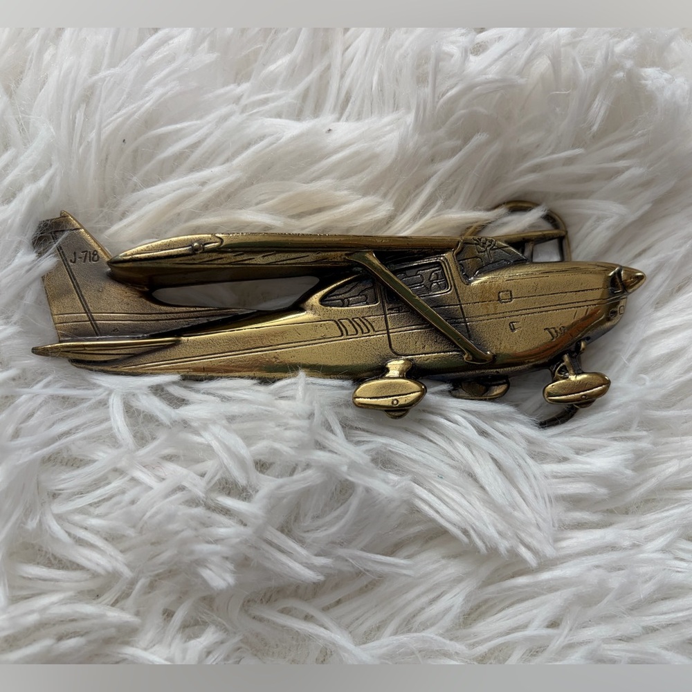Vintage 1980 Great American Buckle Co J-718 Airplane Belt Buckle Aviation Cessna